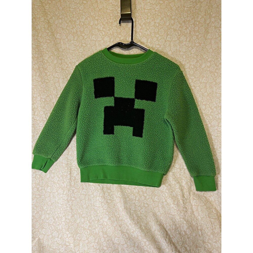 Minecraft Creeper Boys 8 Green/Black Sherpa Pullover Crewneck Sweatshirt